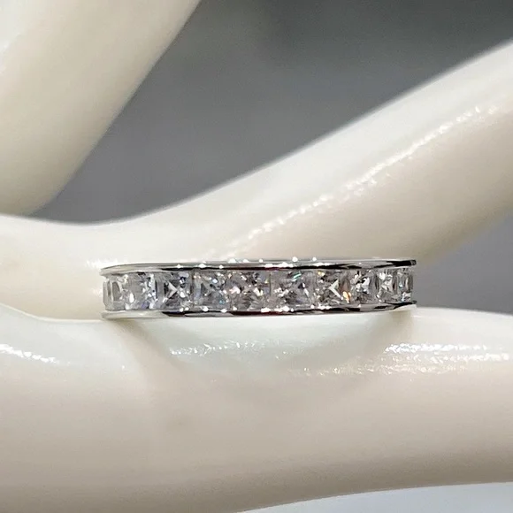 Sterling Silver CZ Princess Cut Eternity Band - Picture 8 of 10